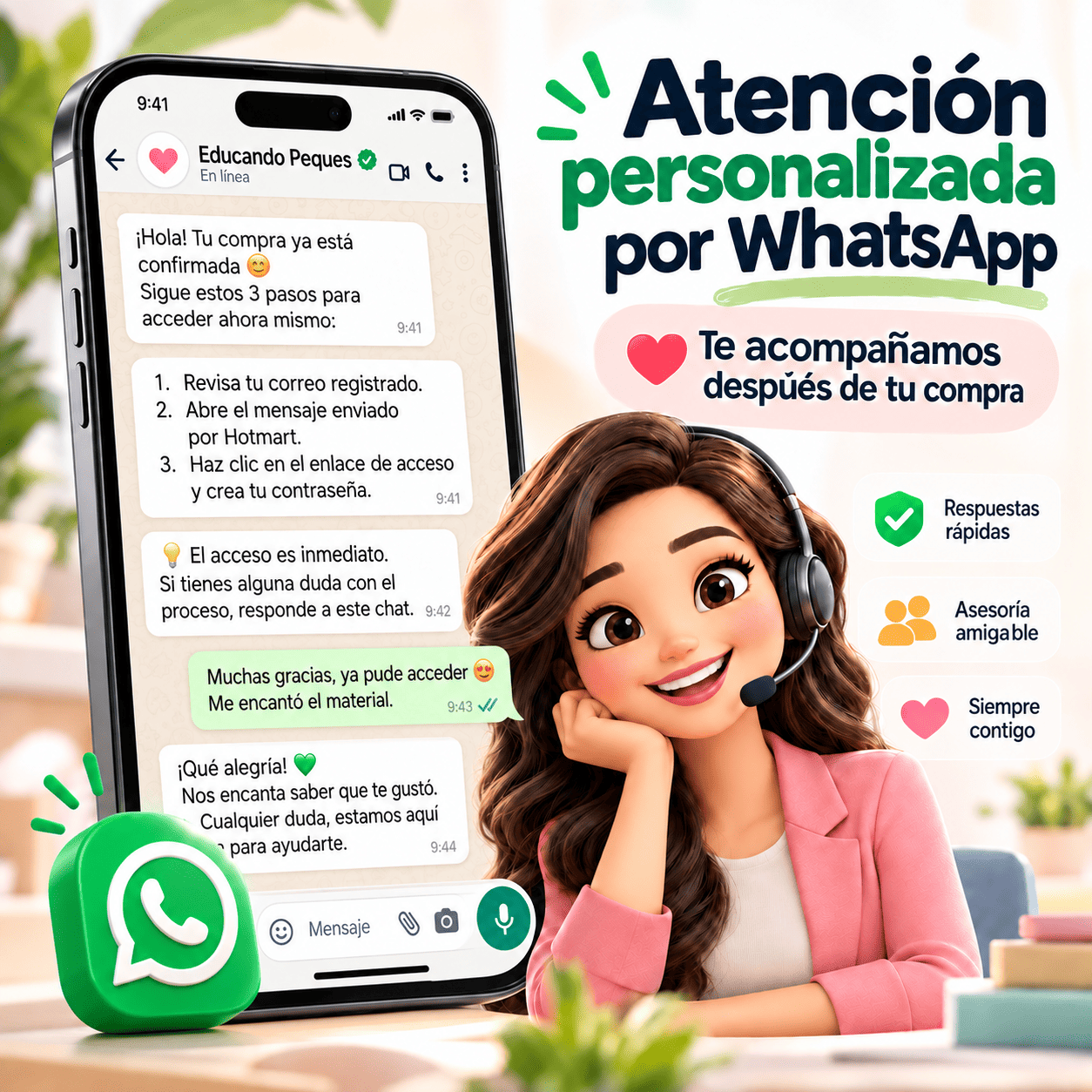 Confirmación de compra y soporte por WhatsApp de Primeros Sabores